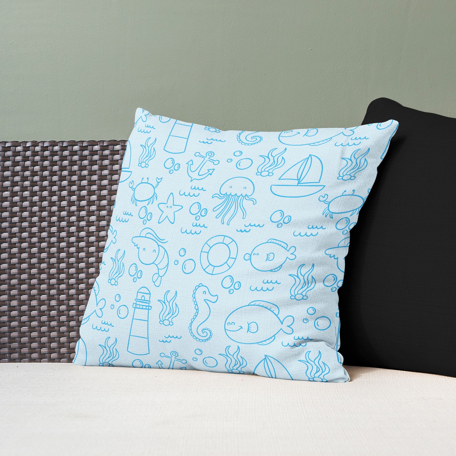 Red sofa with pillow and light lamp