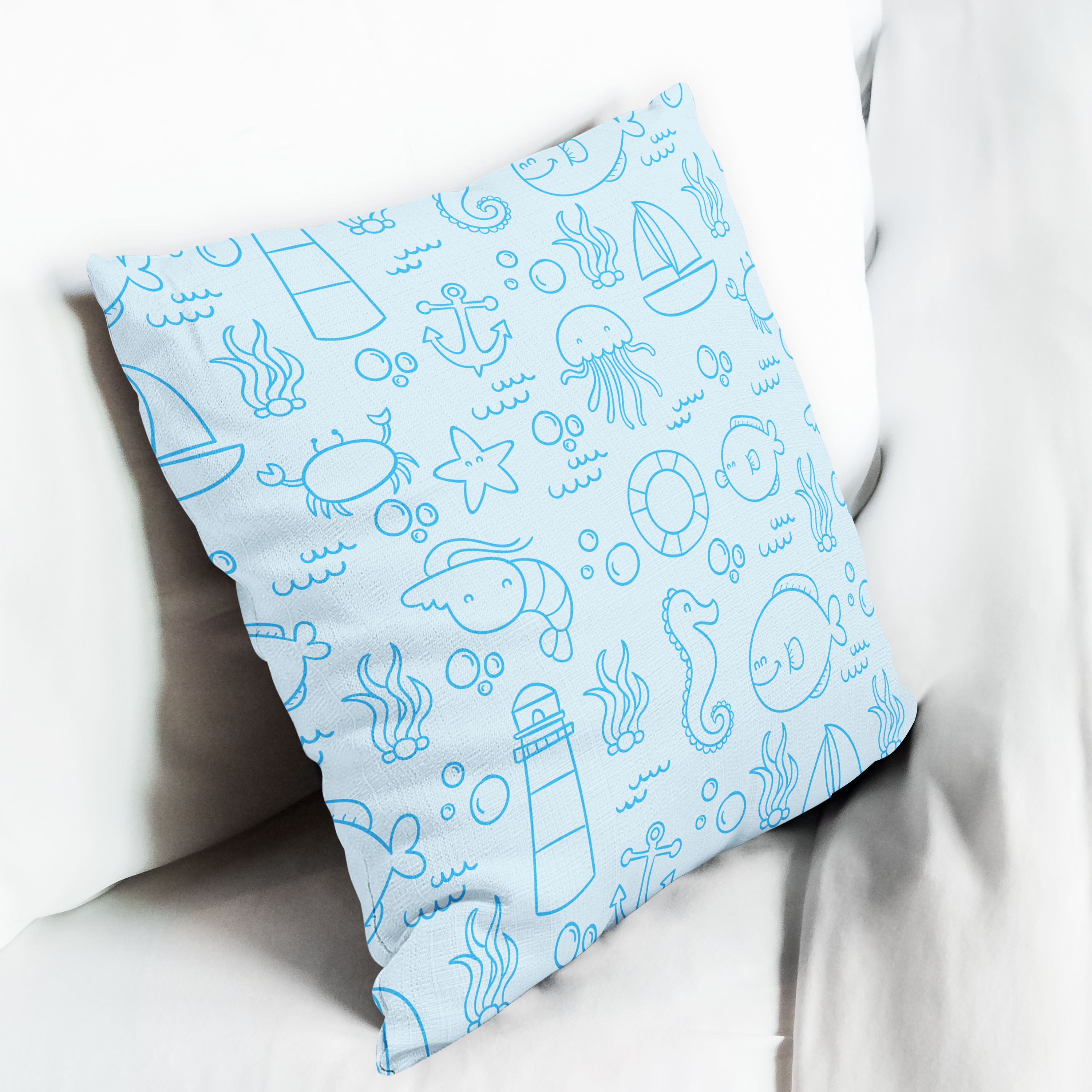 Red sofa with pillow and light lamp