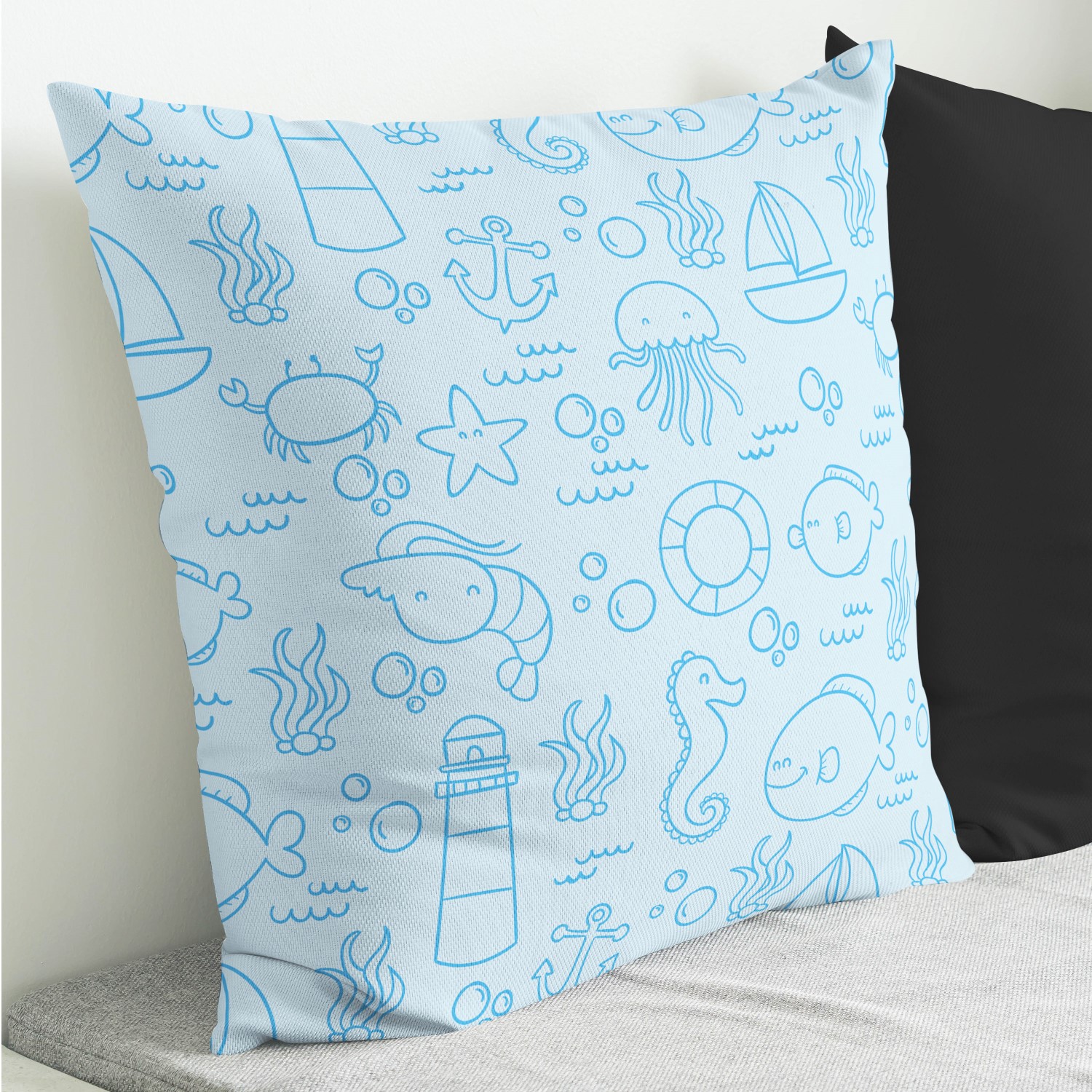 Red sofa with pillow and light lamp