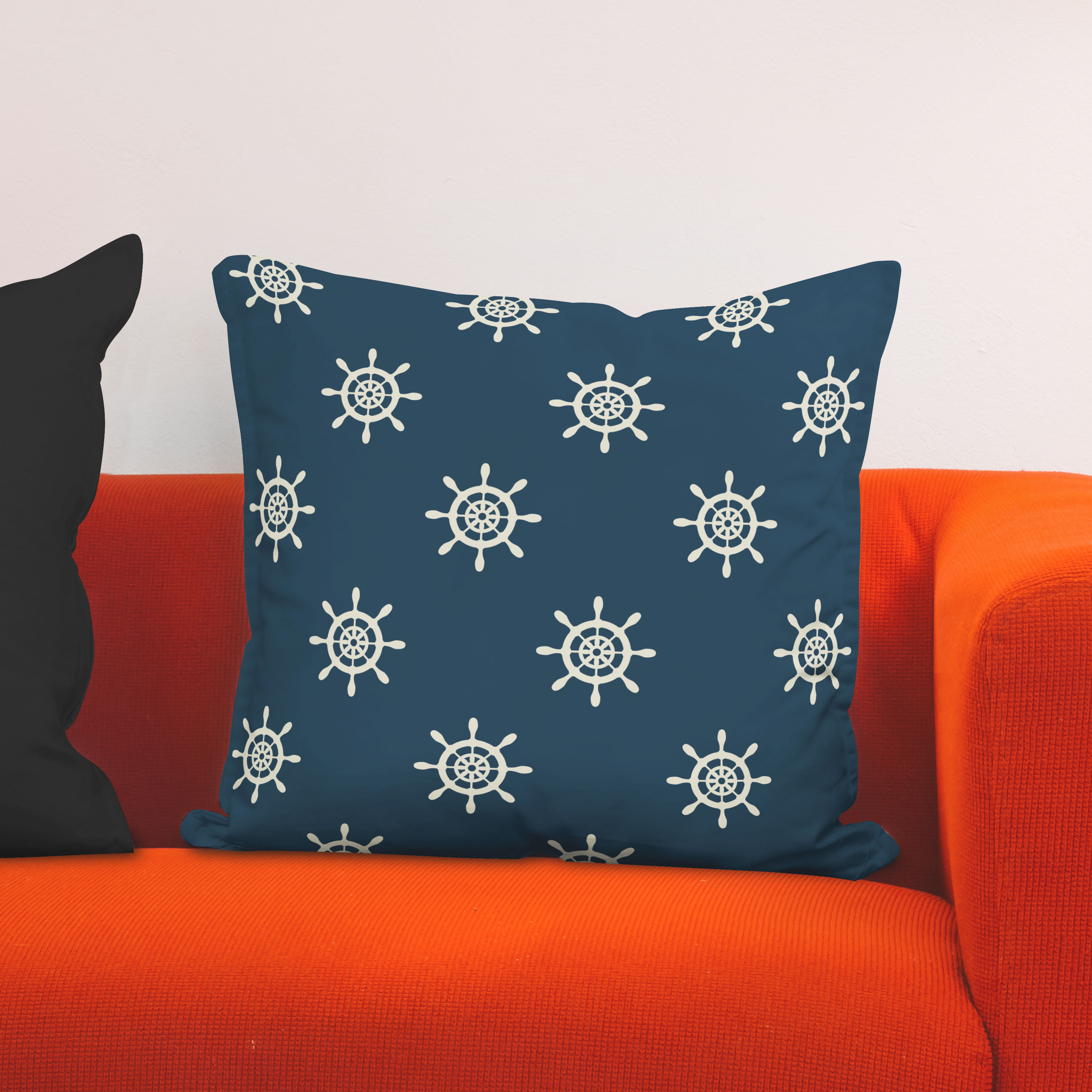 Red sofa with pillow and light lamp