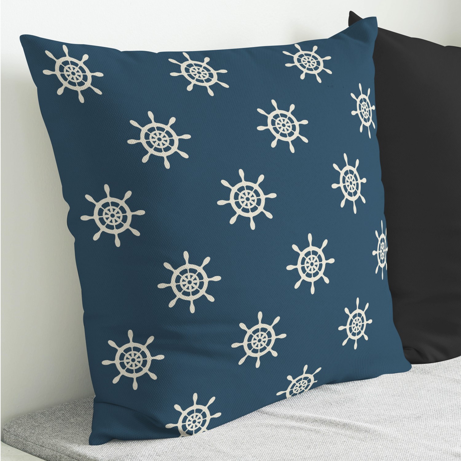 Red sofa with pillow and light lamp