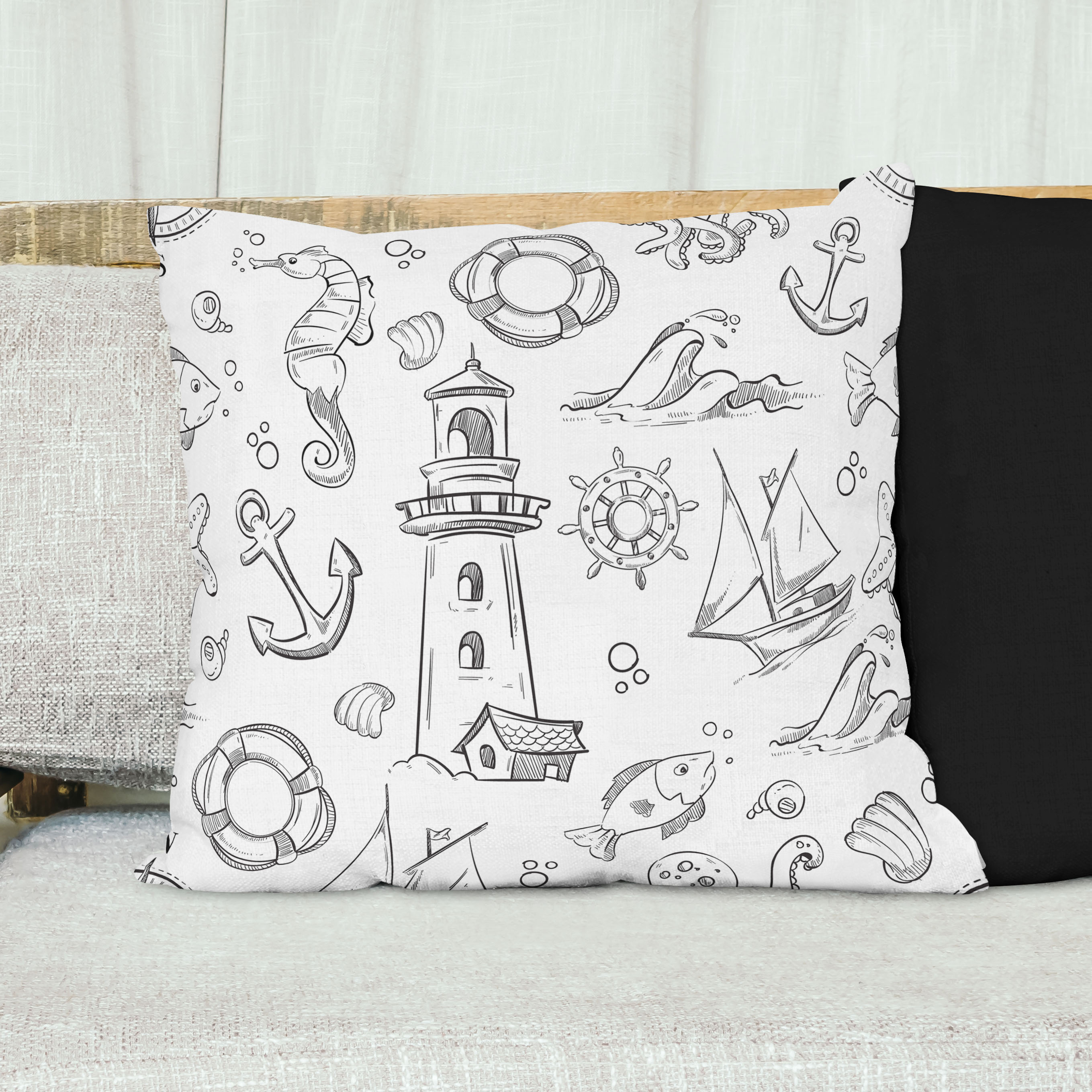 Red sofa with pillow and light lamp