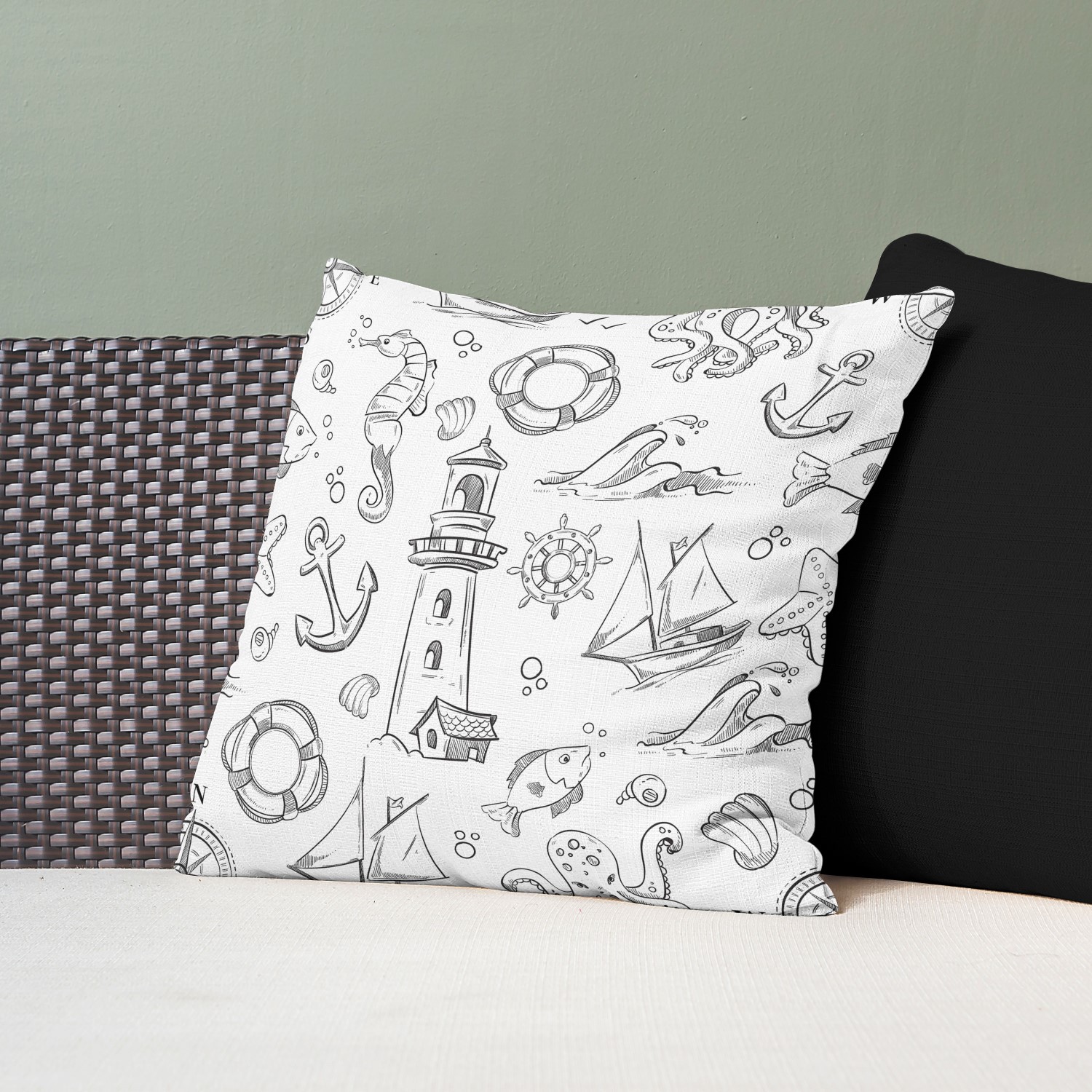 Red sofa with pillow and light lamp