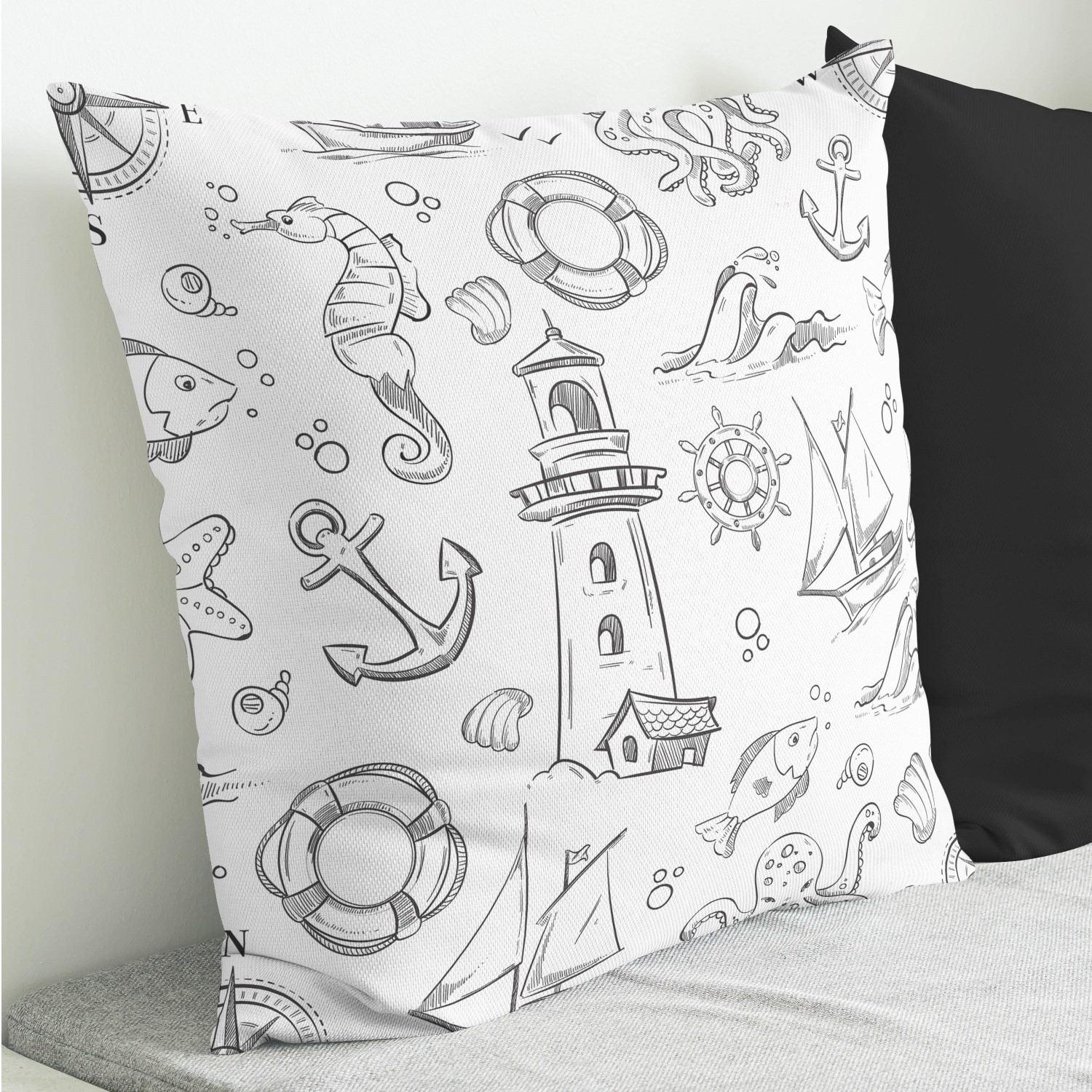 Red sofa with pillow and light lamp