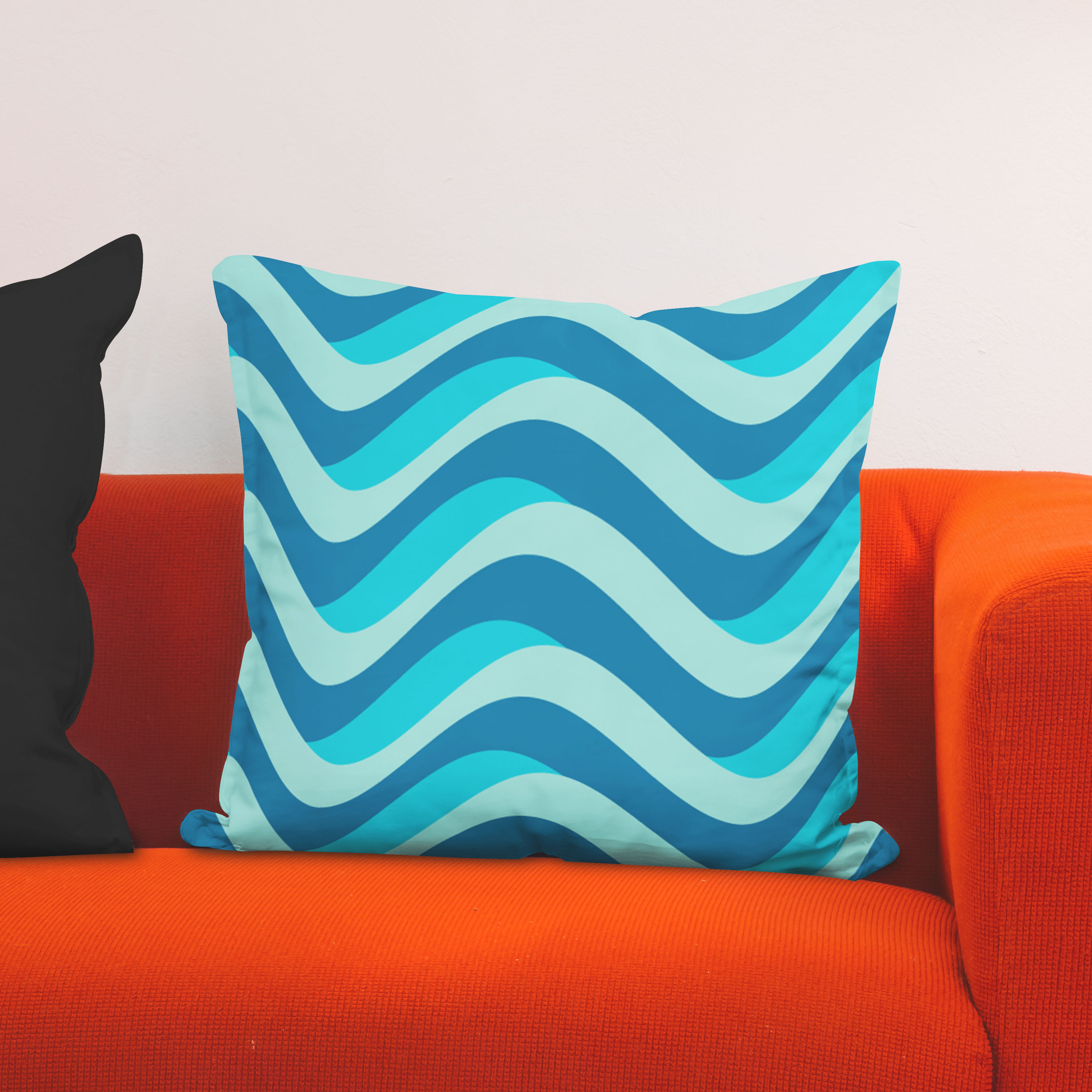 Red sofa with pillow and light lamp