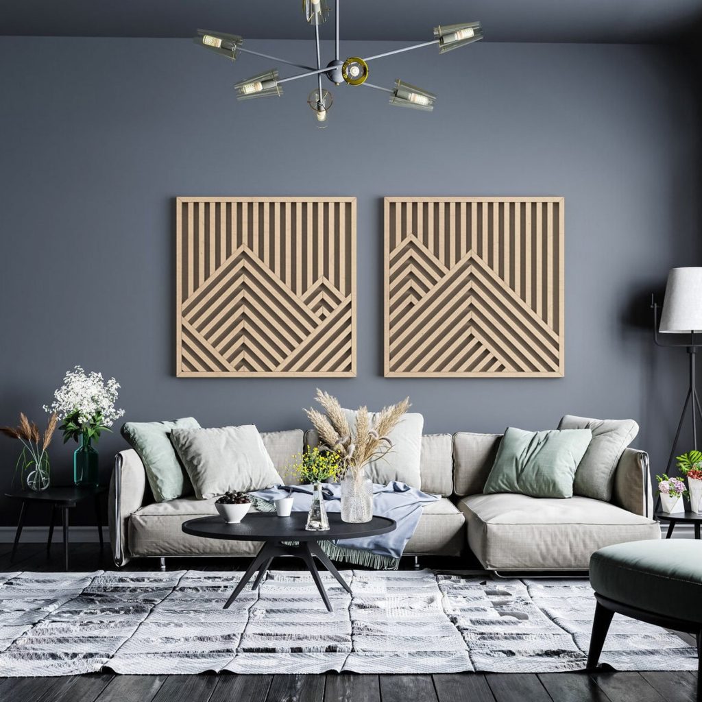 Mountains Wood Wall Art Set | Modern Wood wall art | Geometric Wood wall art | Wood wall hangings | Wood decor | Extra large wall art