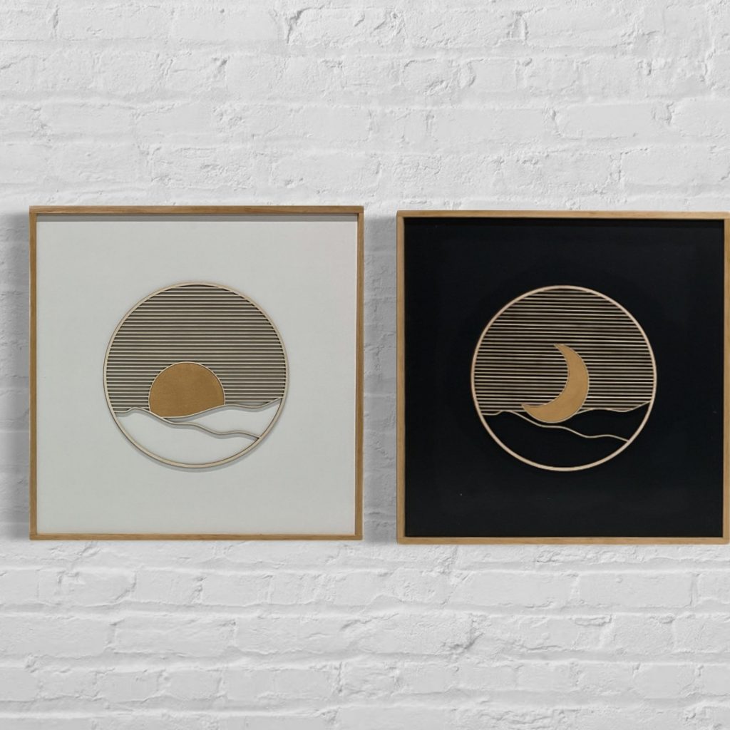 Sun Moon Mid Century Modern Wood Wall Art| Modern Minimalistic Wall Hanging | Circle Sun and Moon Living Room Decor