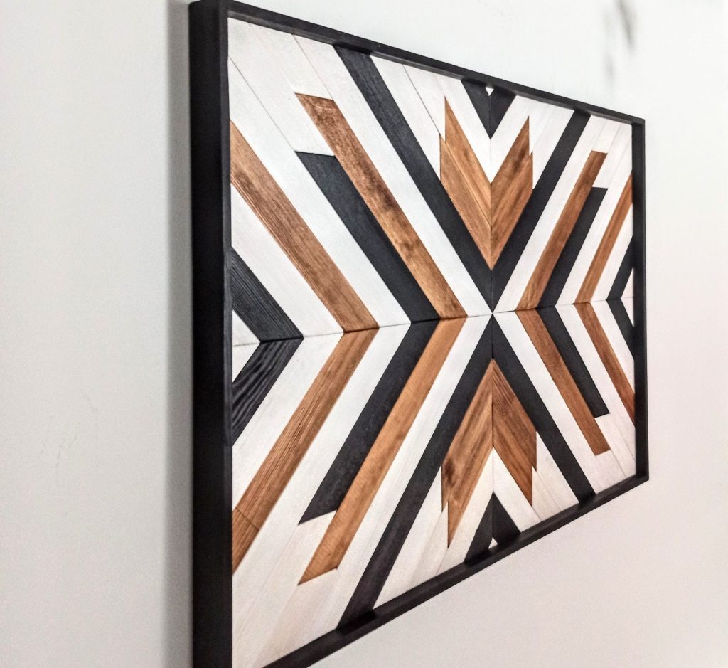 Boho Aztec Wood Wall Art: Geometric Wood Panel for Hanging, Wooden Wall Decor with Tribal Design.