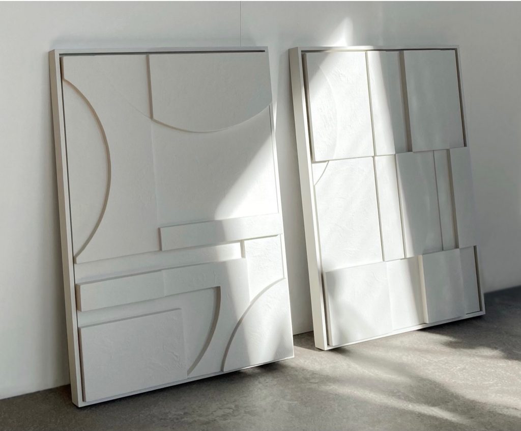 Bloom & Revolve Duo 3D Relief Art - Geometric Wall Sculpture Set - Large Abstract Home Decor Wall Art