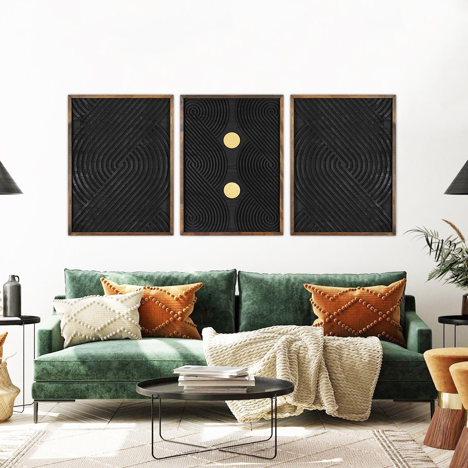 Wall Sculpture | 3 Set Wood Geometric Wall Art Set , Minimalist Wood ...