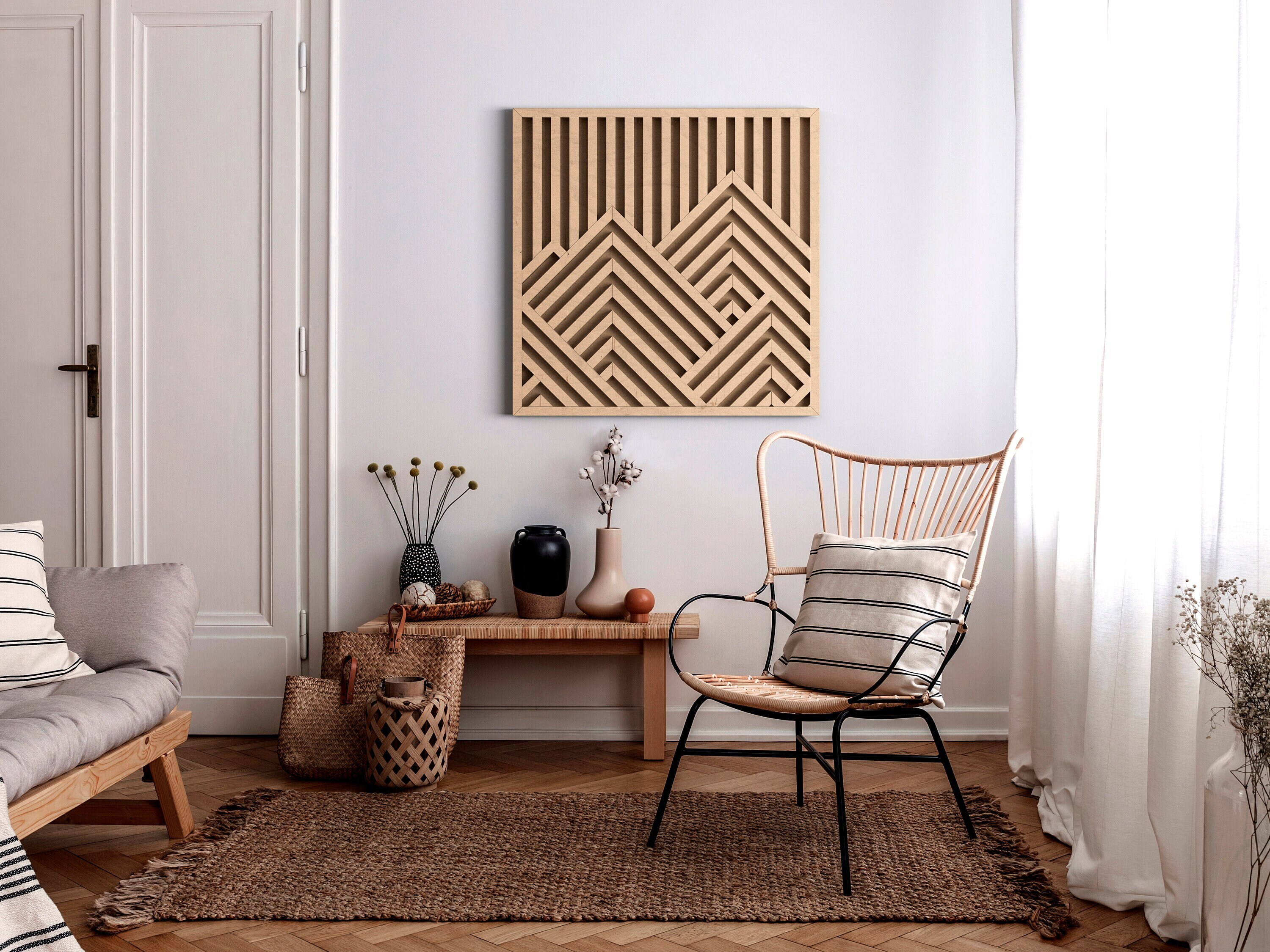 Wood Geometric Wall Art | Mountains Wooden Wall Art | Modern wood wall