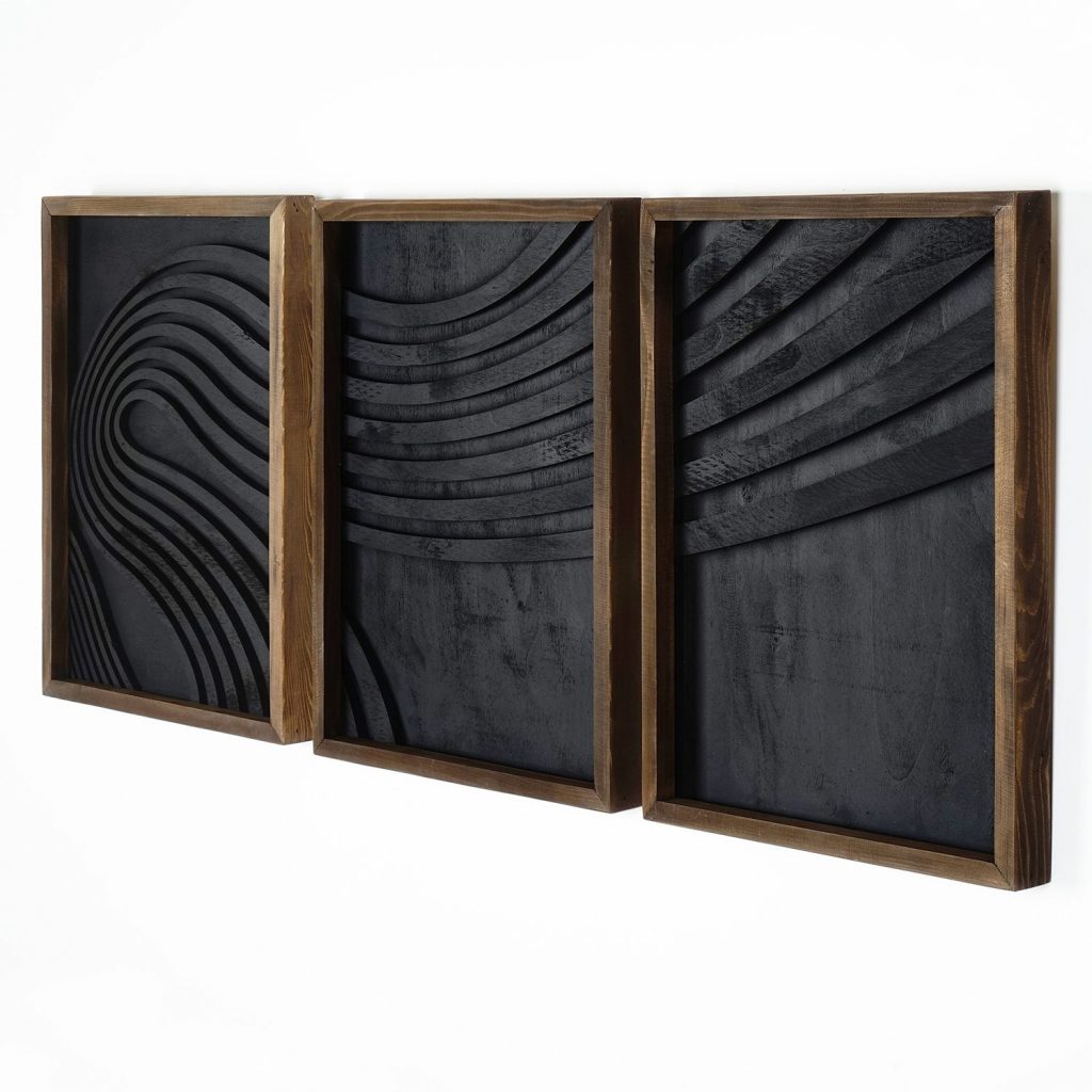 Modern 3-Piece Geometric Wood Wall Art Set for Bedroom, Panels for Hanging Headboard & Decor