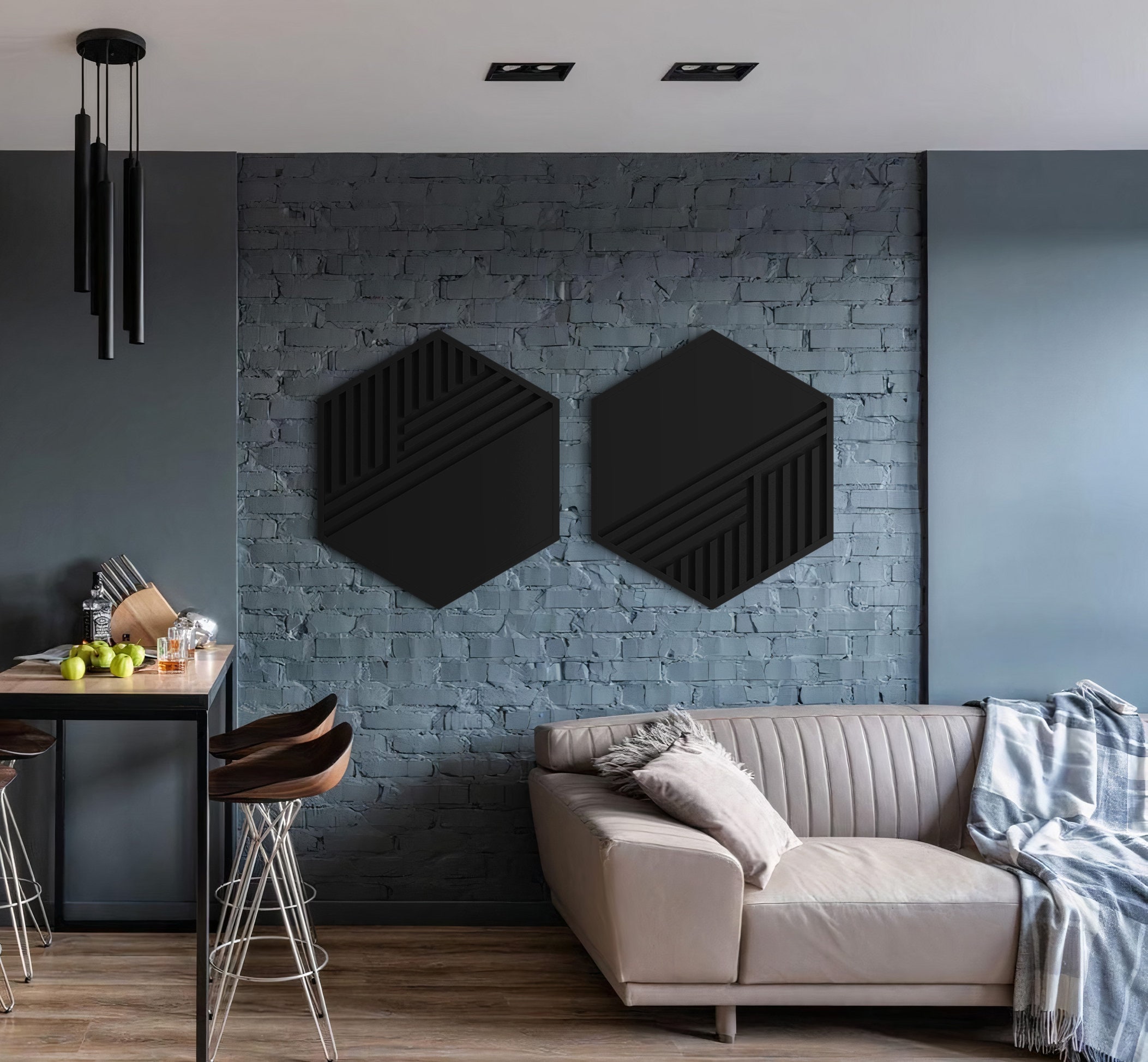 Geometric Wood Wall Art Hexagon Wooden wall art Geometric wall art