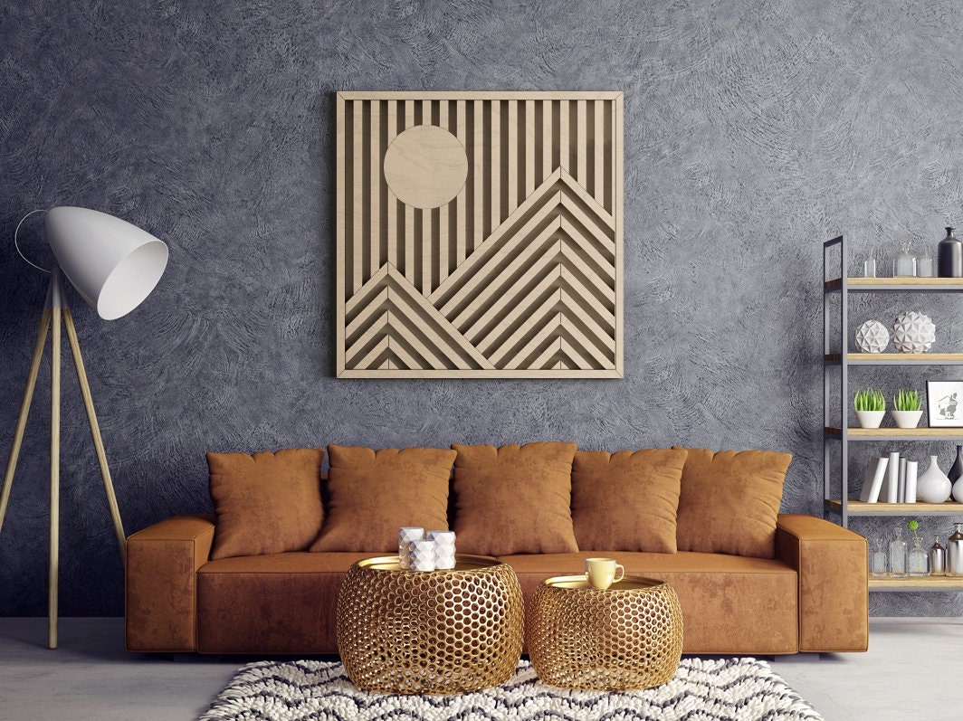 Modern Wood Wall Art | Mountains Wooden Wall Art | Modern wood wall art ...