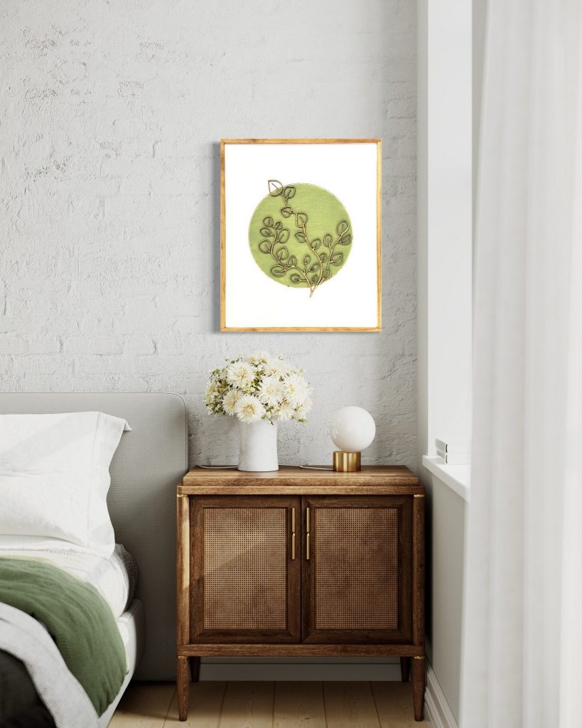 Botanical Wood Wall Art: Boho Green Leaf Design for Living Room Décor
