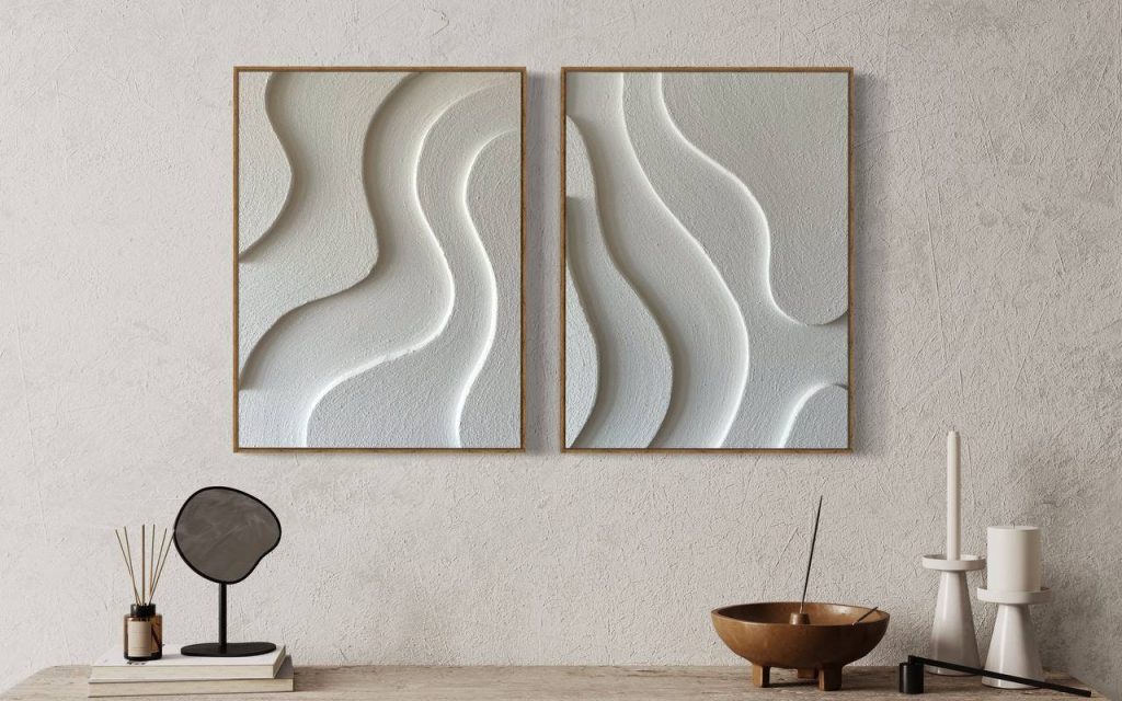 Wabi-Sabi Bliss 3D Relief Art Duo, Textured Wall Sculpture Set, Boho Home Decor on Canvas