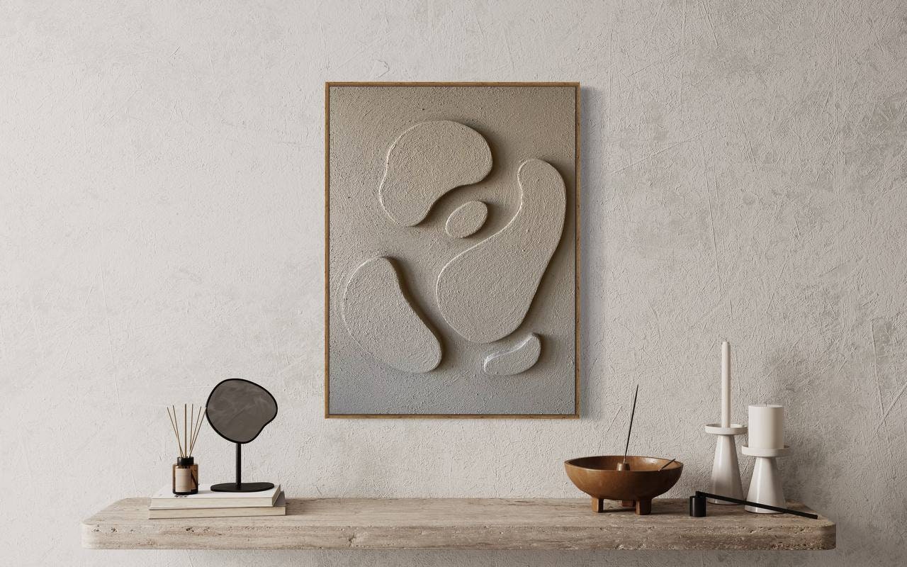Boho Bliss 3D Relief Art - Home Decor Wall Sculpture in Neutral Beige, Minimalist Wabi Sabi Design