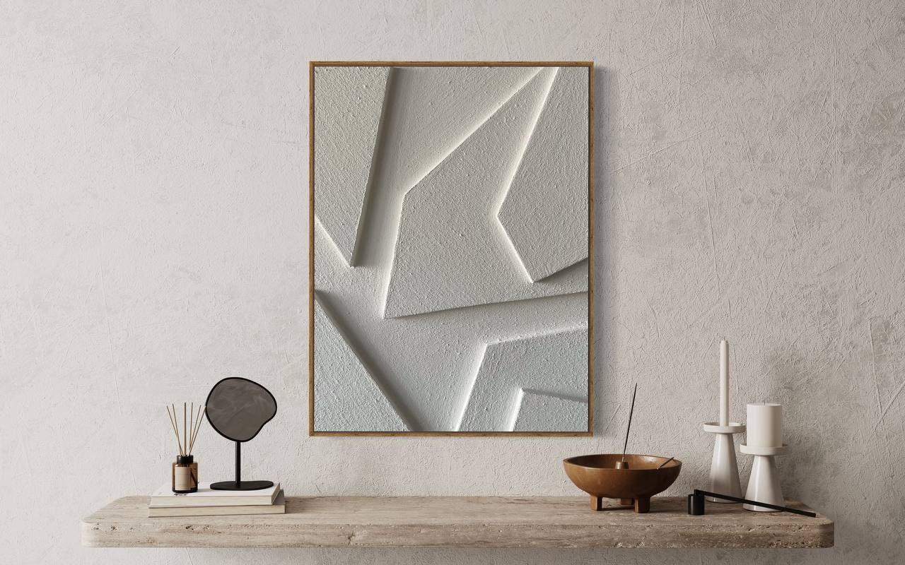 Image showcasing Home Decor 3D Wall Art: Textured White Relief Sculpture on Canvas ...