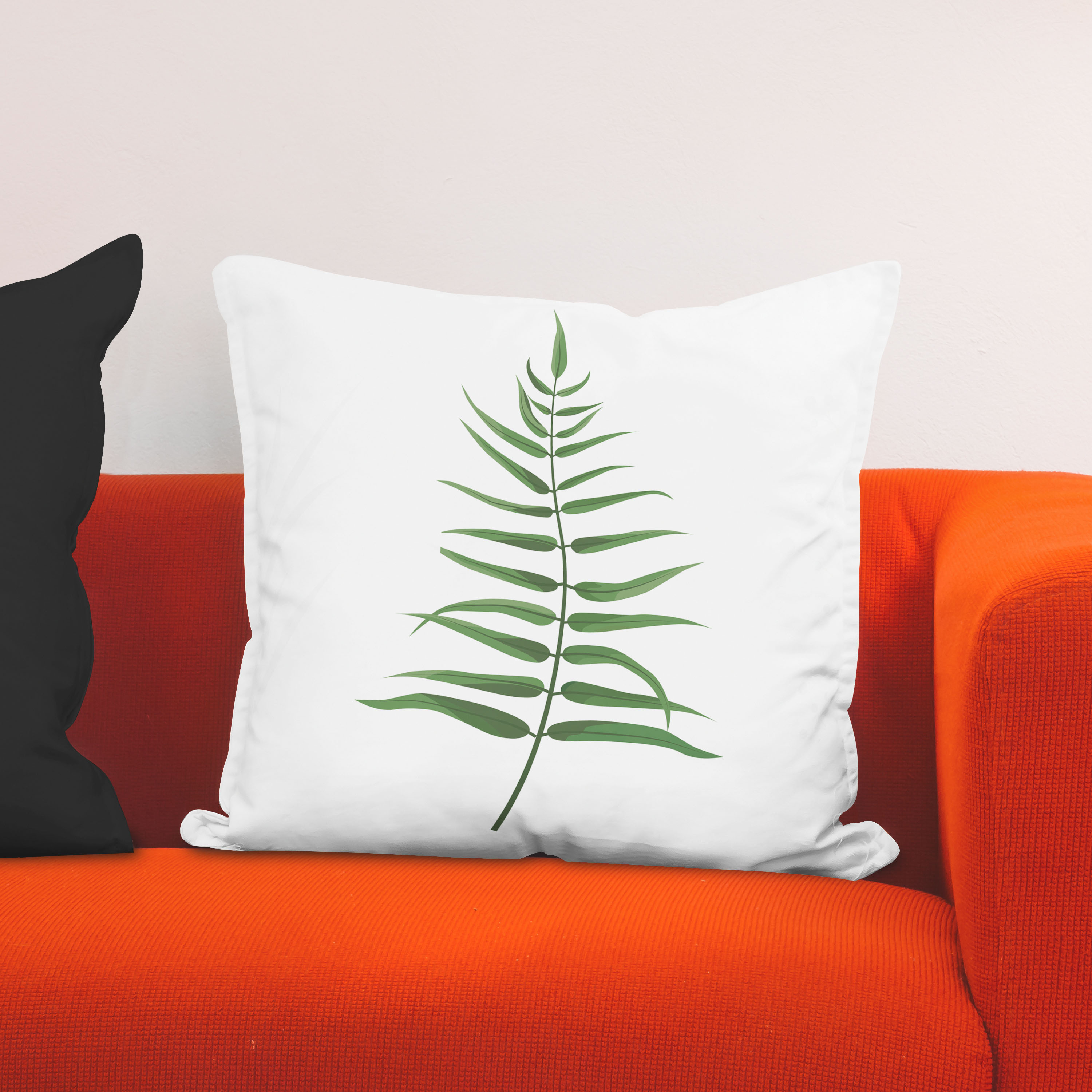 Red sofa with pillow and light lamp