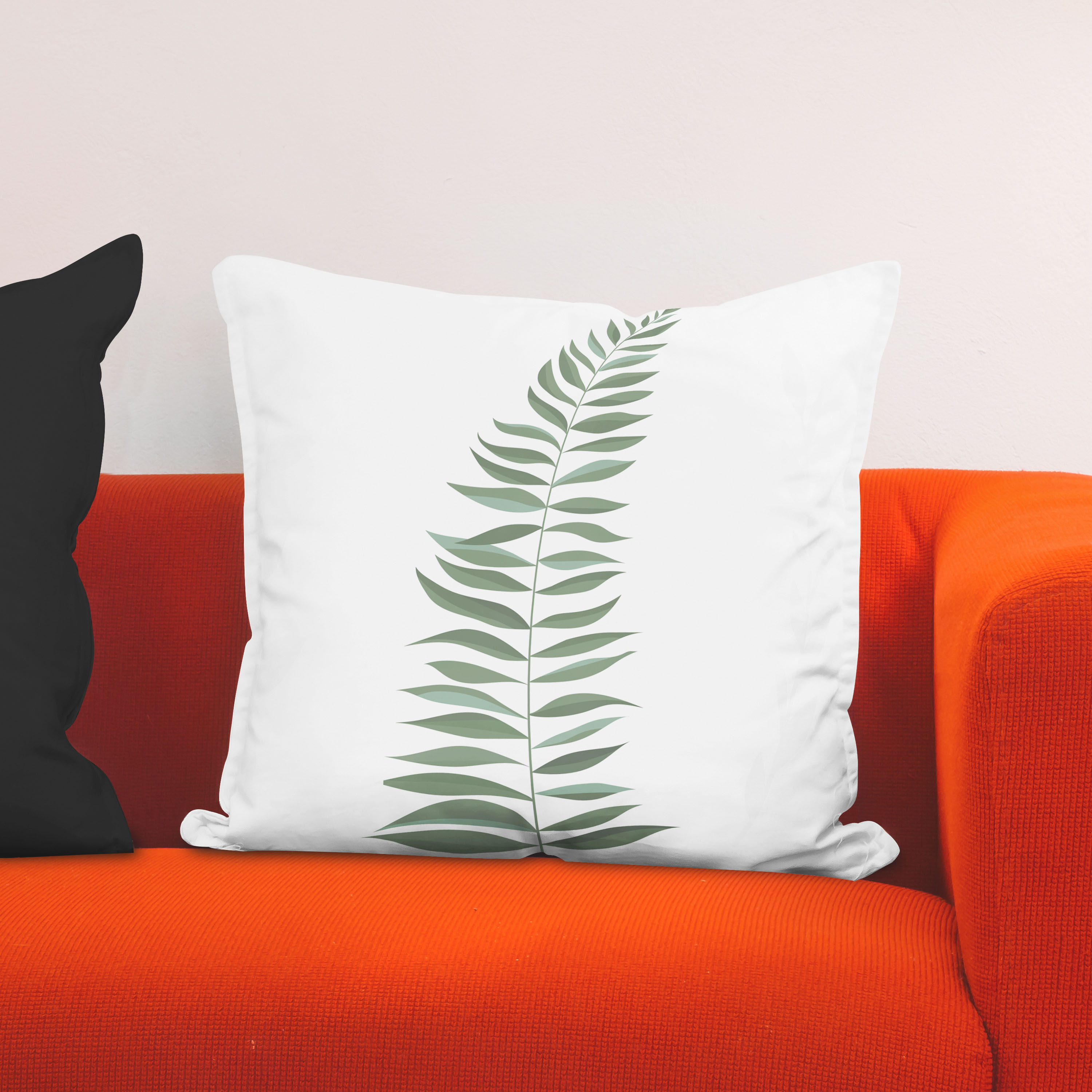 Red sofa with pillow and light lamp