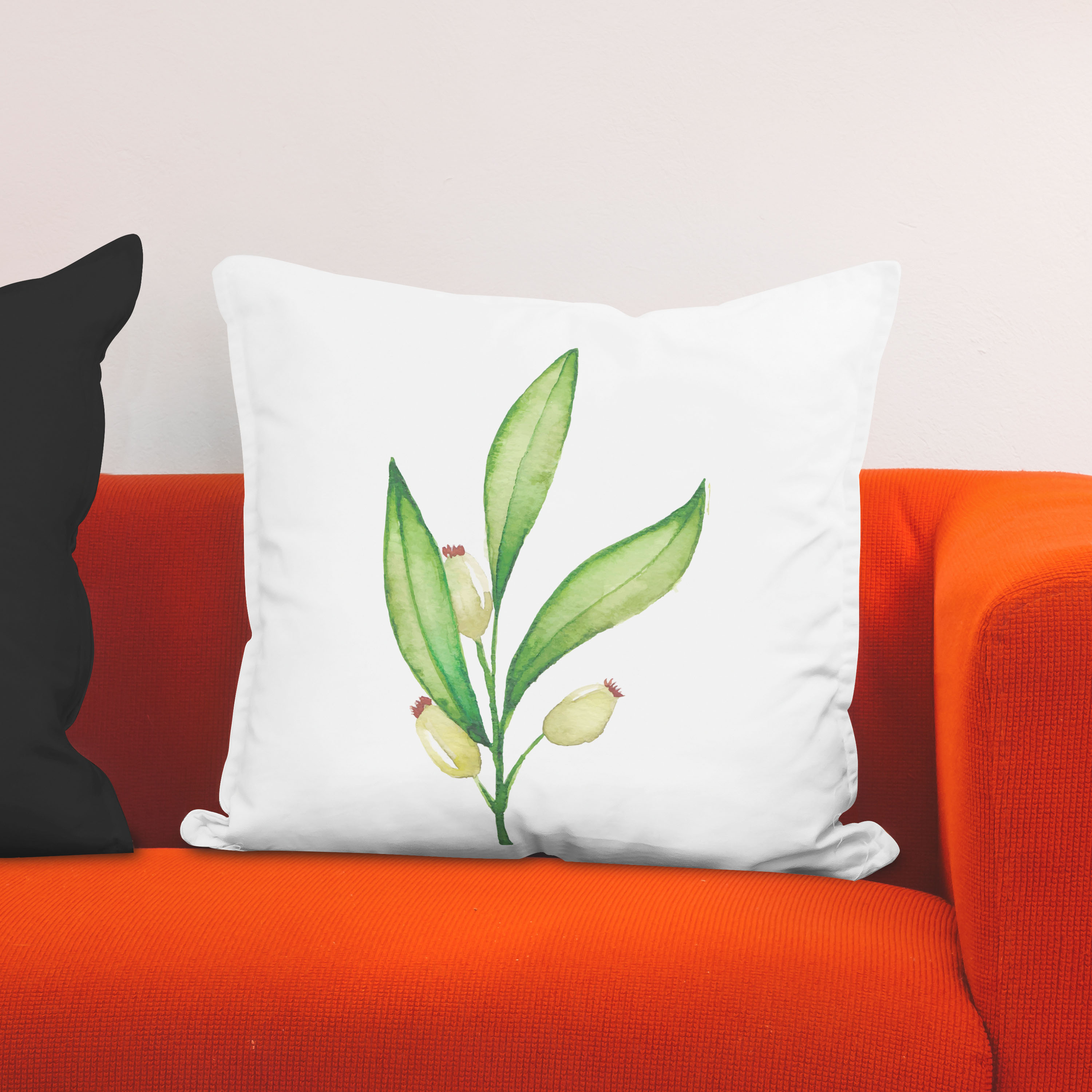 Red sofa with pillow and light lamp