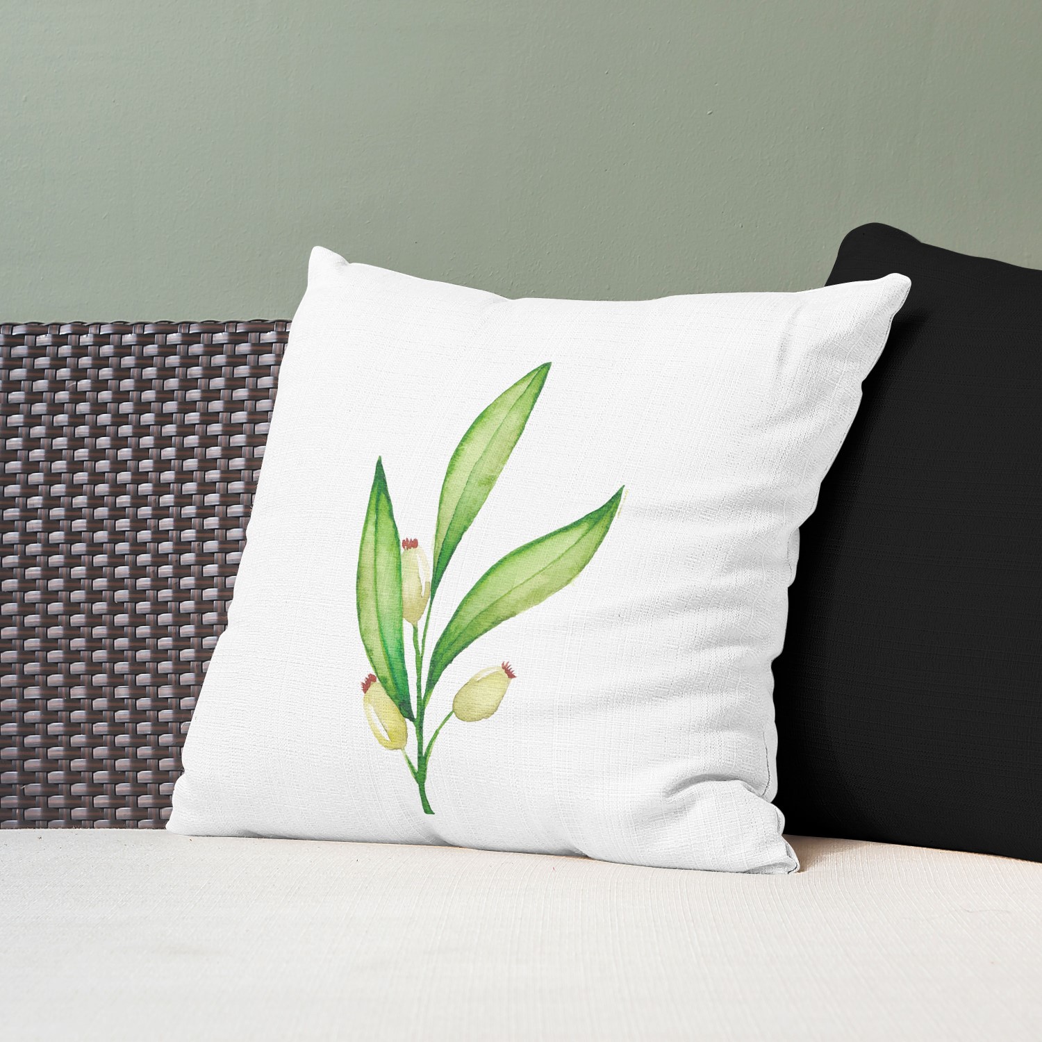 Red sofa with pillow and light lamp