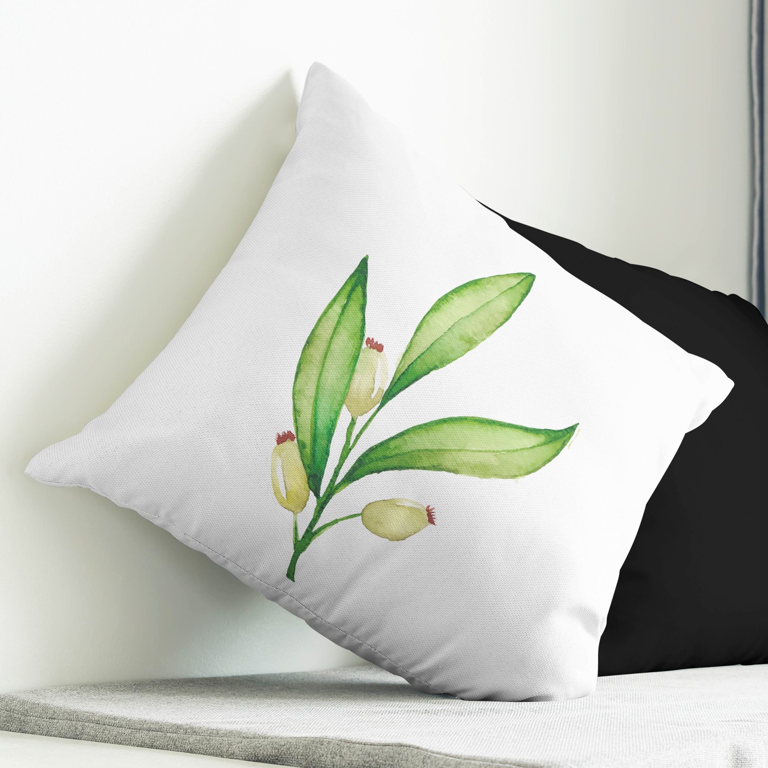 Red sofa with pillow and light lamp