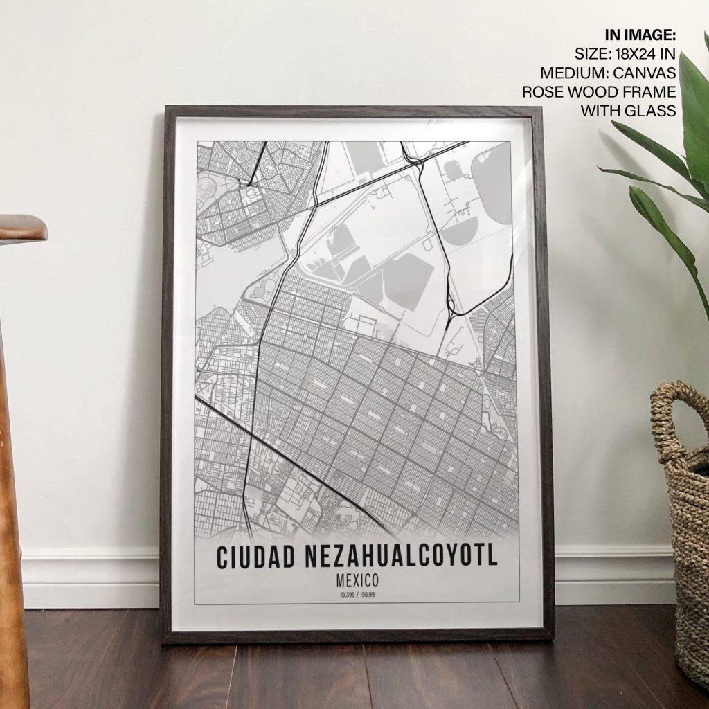 Minimalist Monochrome Ciudad Nezahualc Yotl Map – Wall Decor