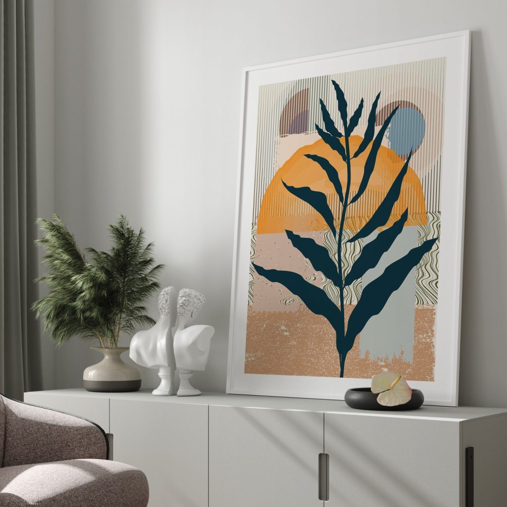 Abstract Dark Leaf Geometric Shapes – Wall Art