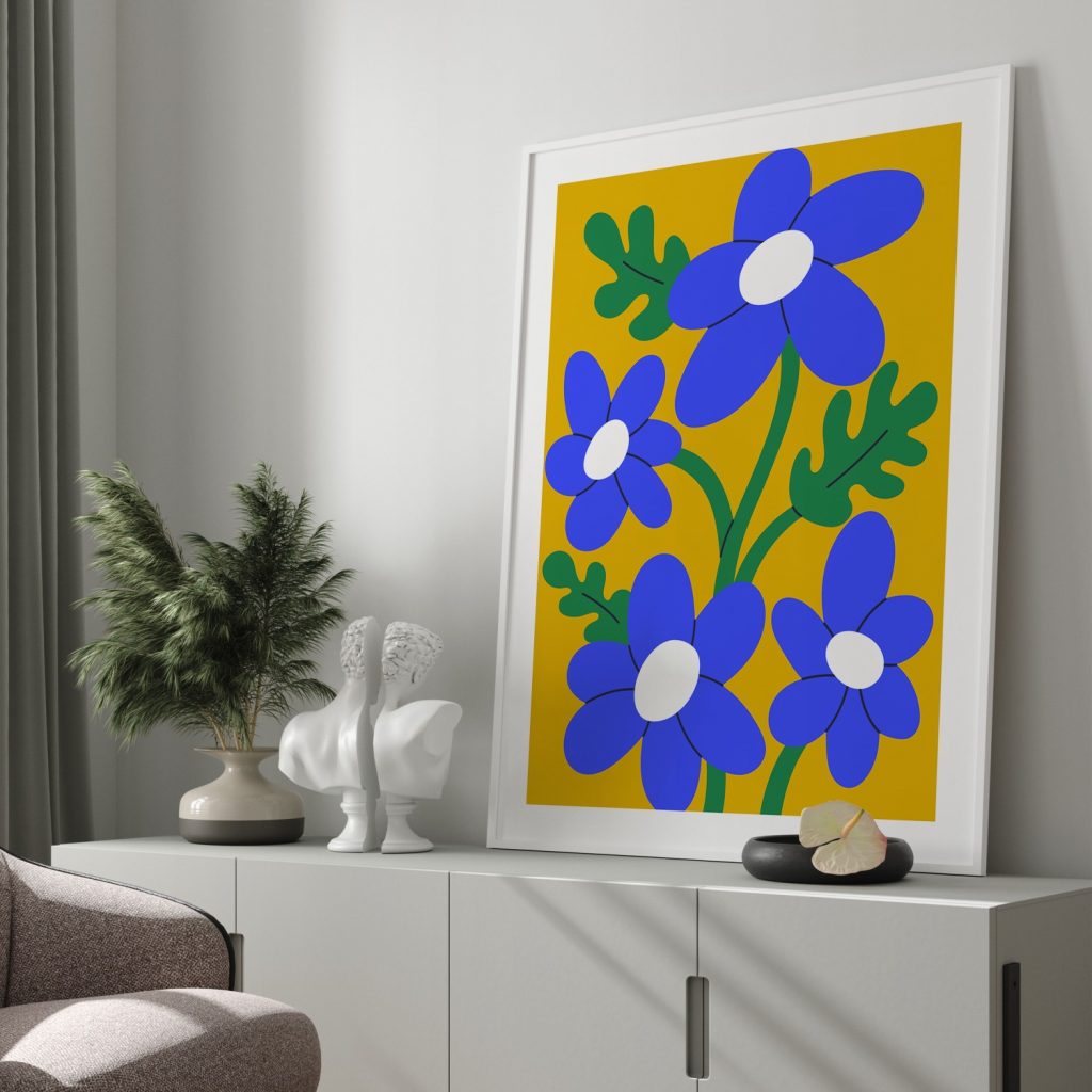 Botanical Blue Flowers Yellow – Wall Decor