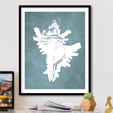 Minimalist White Conch Blue – Wall Decor
