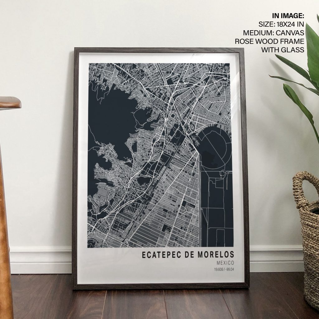 Modern Black and White Map Ecatepec – Wall Painting