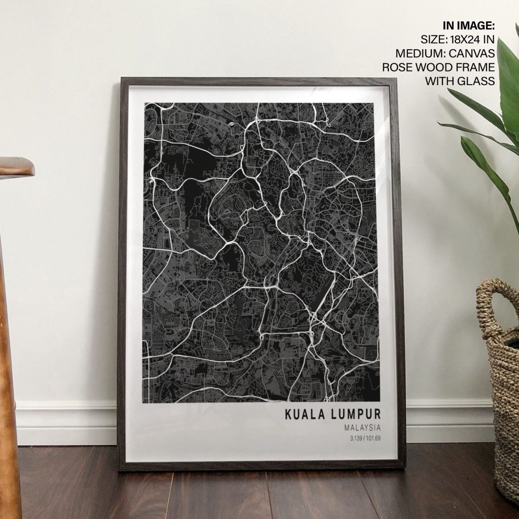Minimalist Black White Kuala Lumpur Map – Wall Painting
