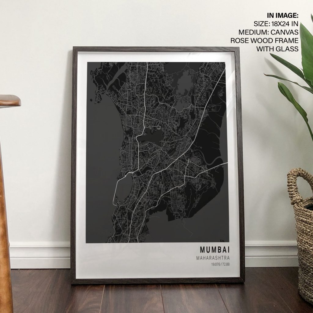 Minimalist Black White Mumbai Map – Wall Painting