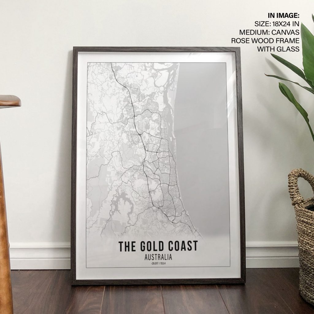Minimalist Gold Coast Australia Map Black – Home Decor