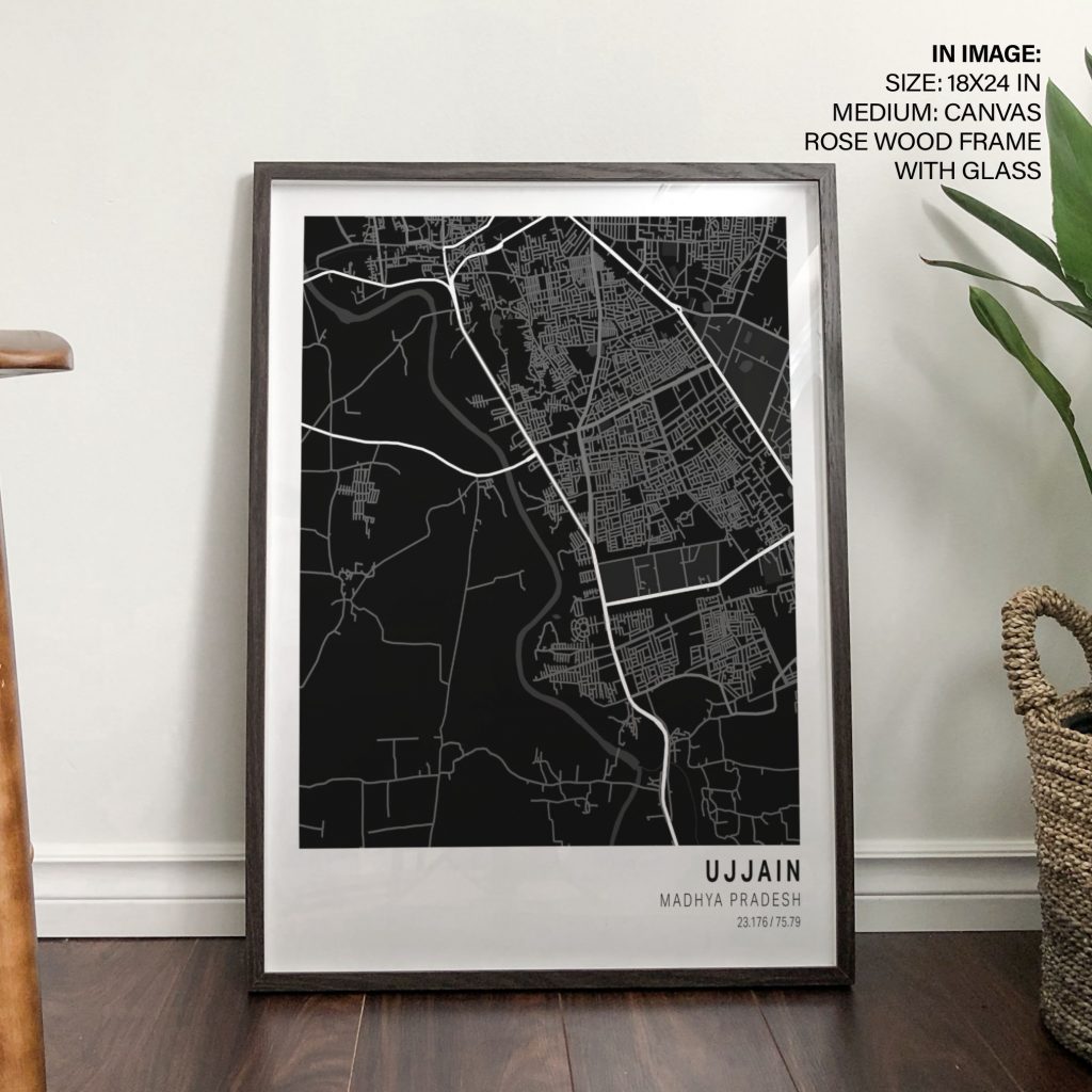 Minimalist Black White Ujjain Map – Wall Decor