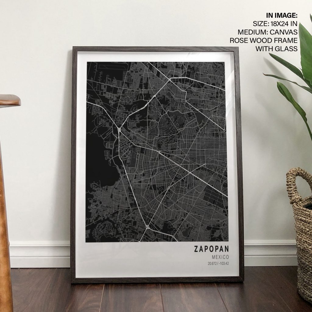 Minimalist Black White Zapopan Map – Wall Art