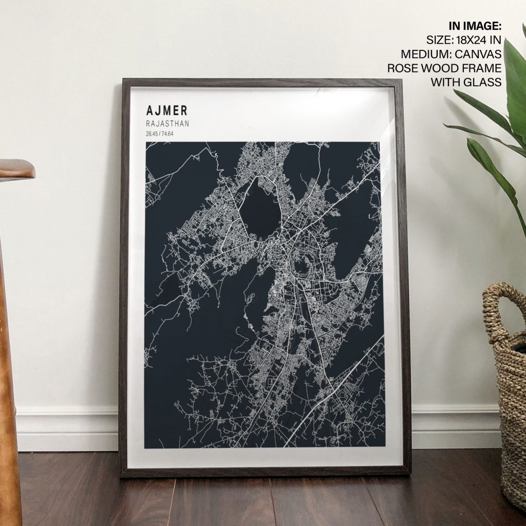 Minimalist Ajmer White Line Map – Wall Art