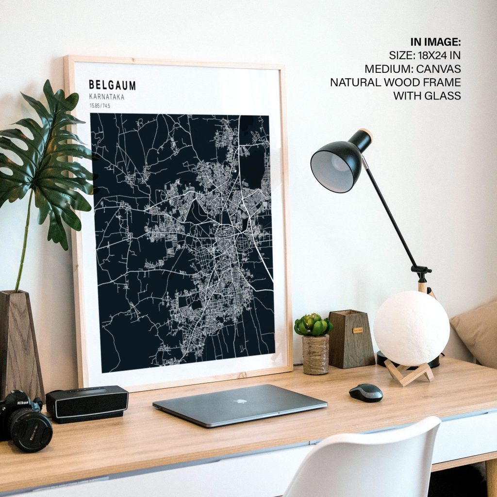 Pantone above blue map of Belgaum Wall Art, Hanging Wall Decor, Home