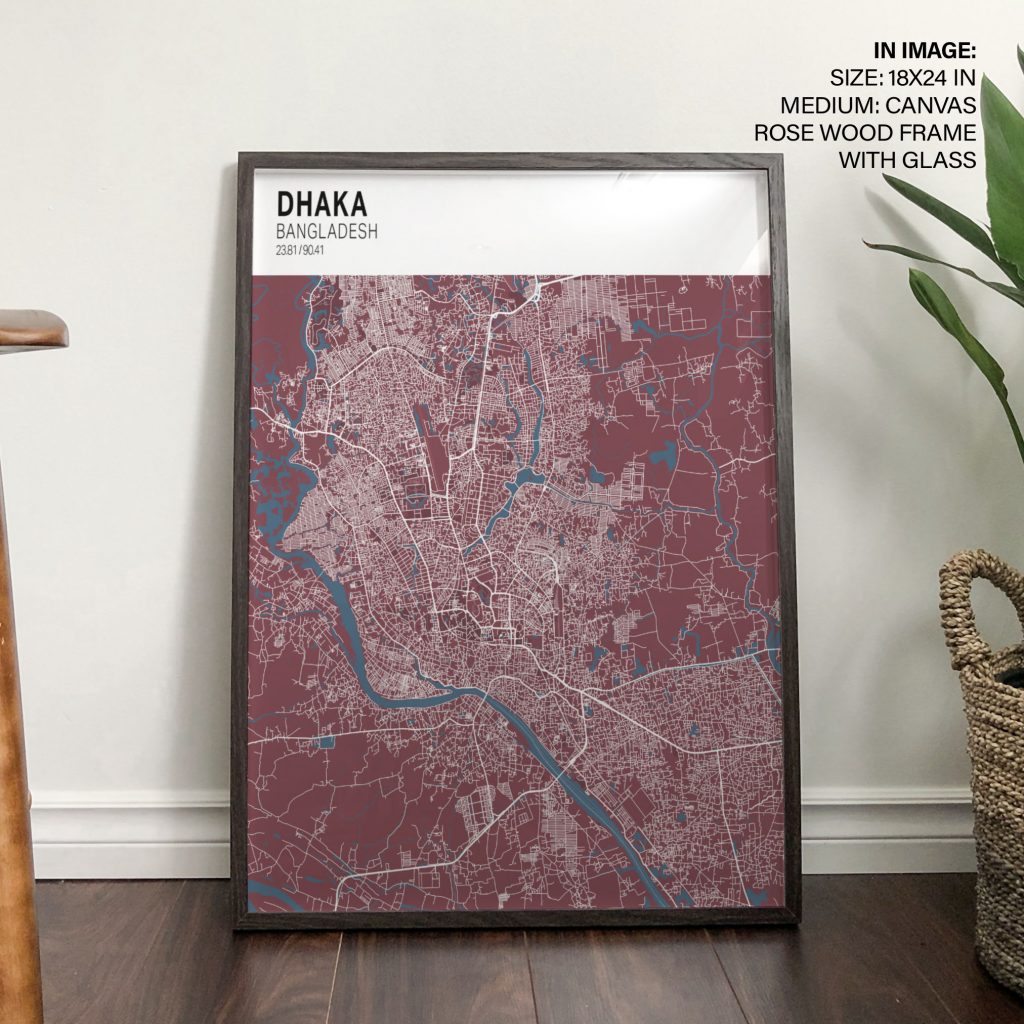Minimalist Dhaka Bangladesh Map Maroon – Wall Hanging