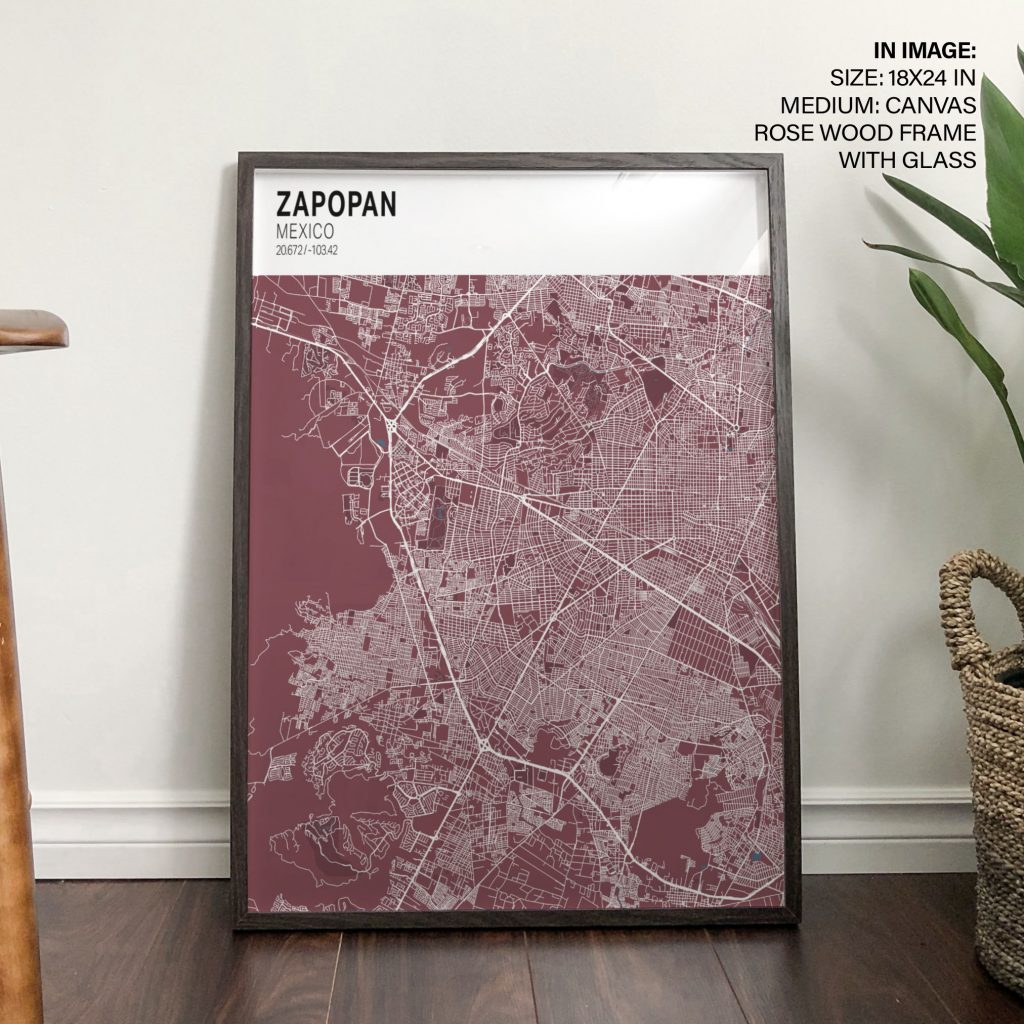 Minimalist Maroon Zapopan Map – Wall Painting