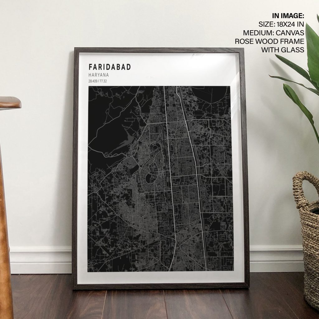 Minimalist Black White Faridabad Map – Home Decor