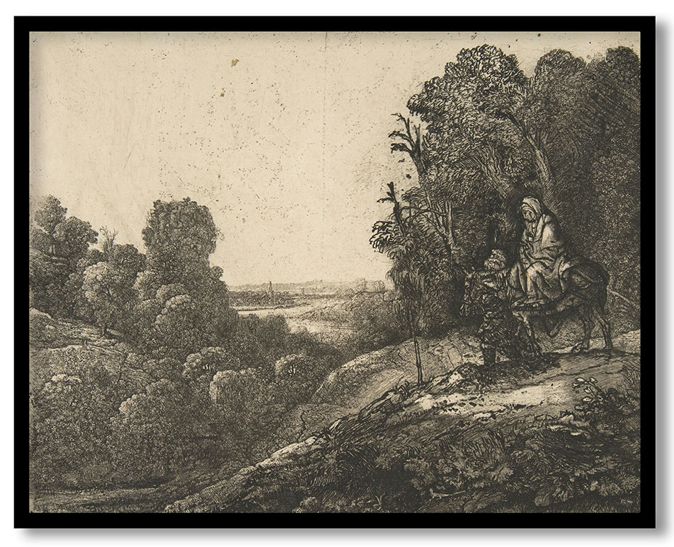 Flight into Egypt: Altered from Tobias and the Angel by Hercules Segers by Rembrandt van Rijn (ca.1653)