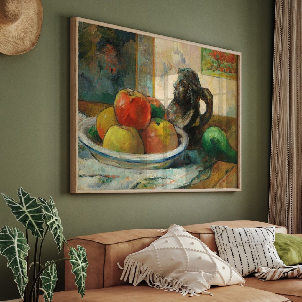 Still Life with Apples, a Pear, and a Ceramic Portrait Jug by Paul Gauguin (1889)