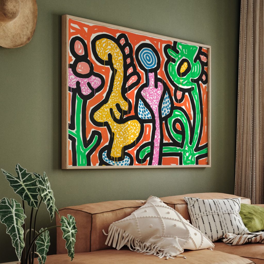 Keith Haring、No.59、希少画集画、新品額装付、状態良好 Framed Art | Flowers #59 by Keith Haring (1990) | 50+ Frame Styles