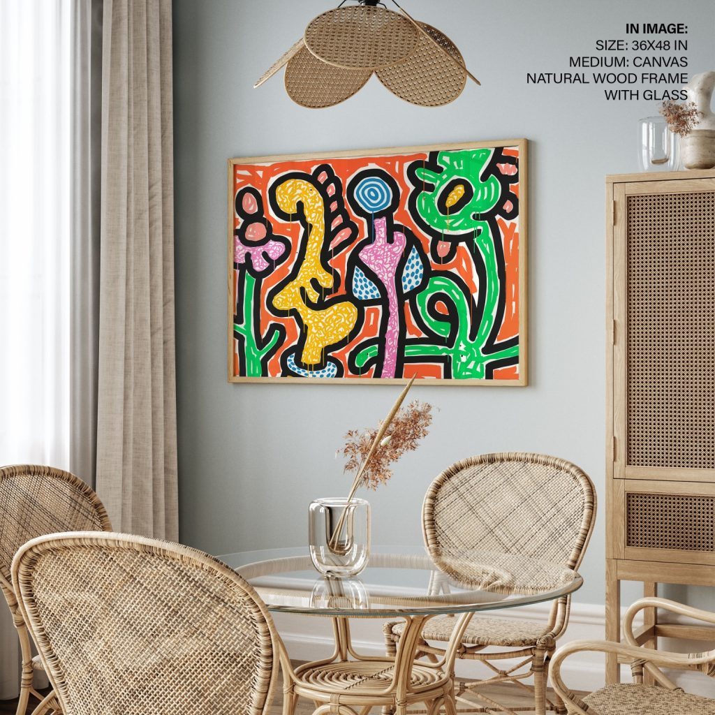 Keith Haring、No.59、希少画集画、新品額装付、状態良好 Framed Art | Flowers #59 by Keith Haring (1990) | 50+ Frame Styles