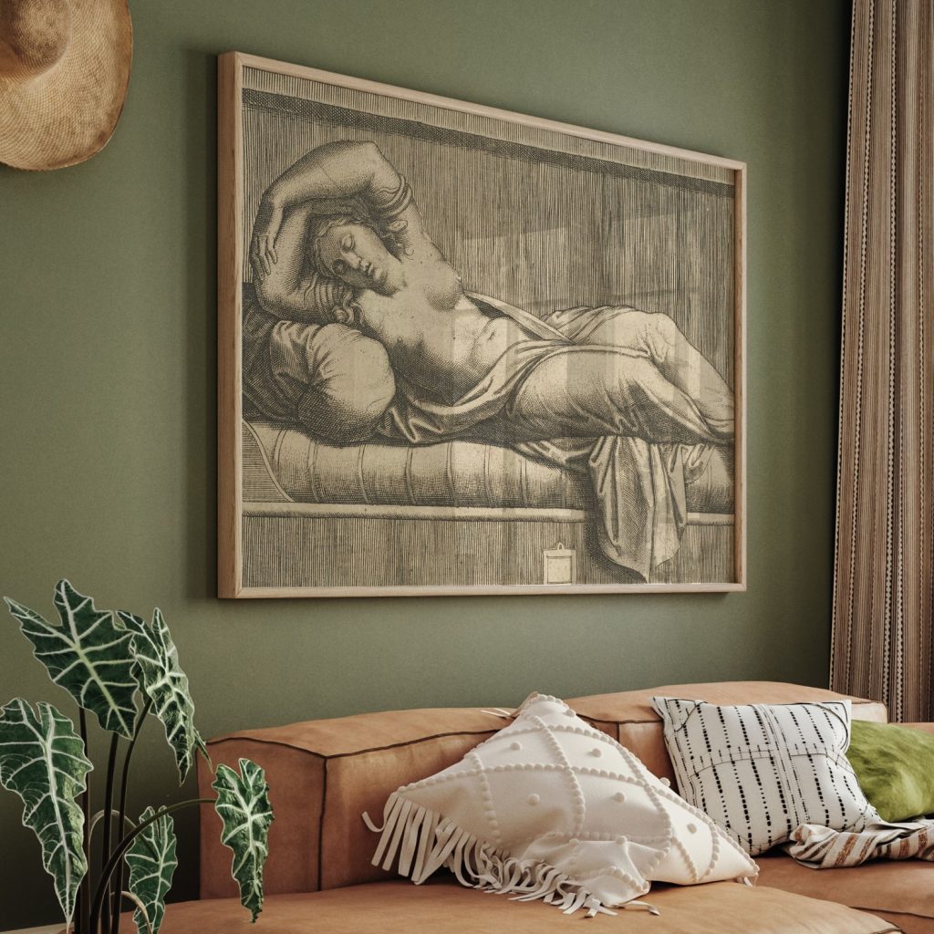 Cleopatra, partly naked laying on a bed by Raphael (ca.1515–40)