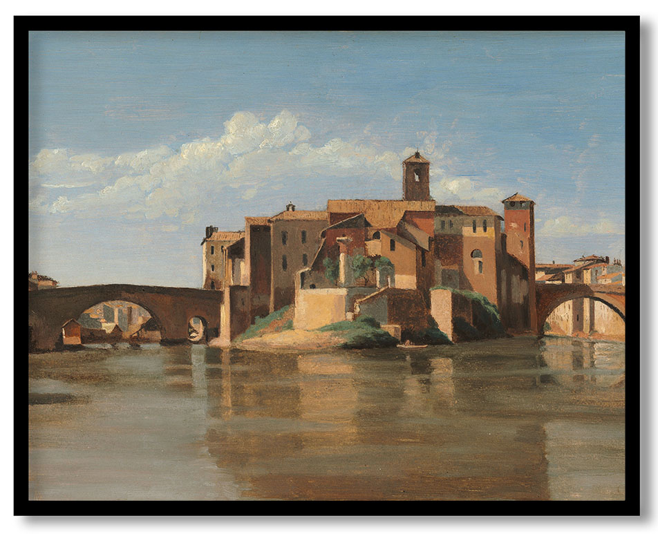 The Island and Bridge of San Bartolomeo, Rome by Jean Baptiste Camille Corot (1825-1828)