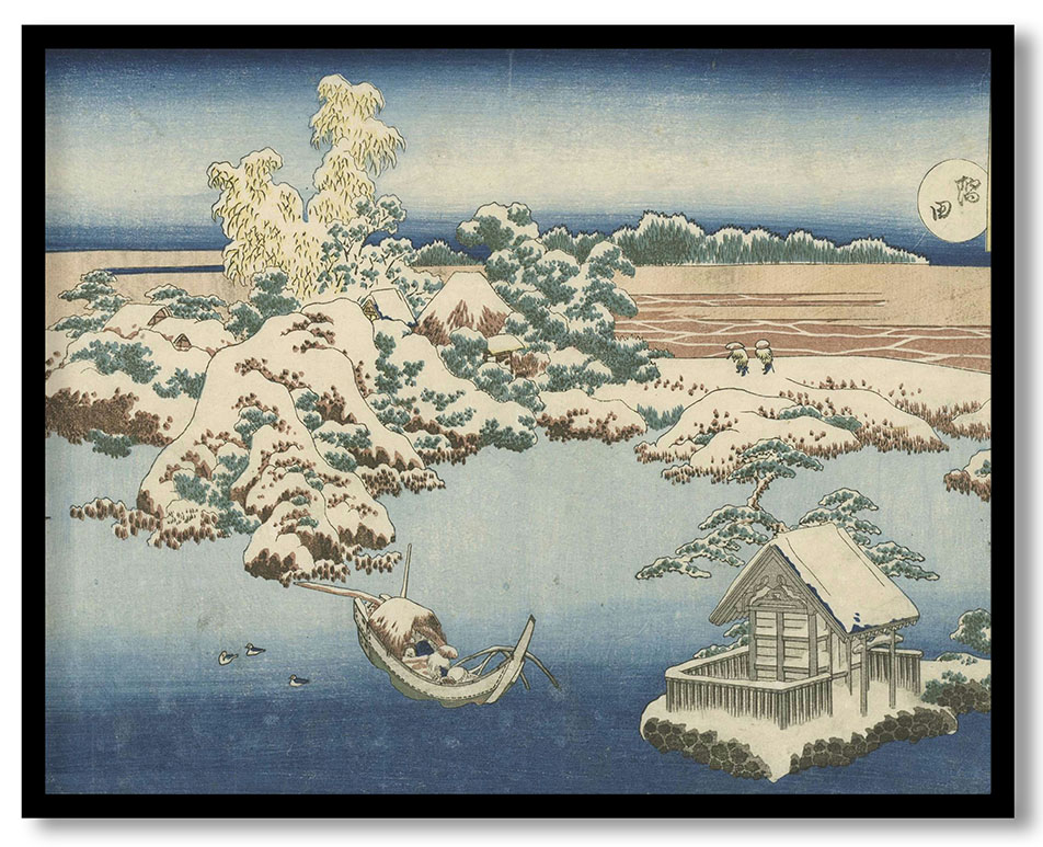 De Sumida rivier in sneeuw by Katsushika Hokusai (1831-1835)