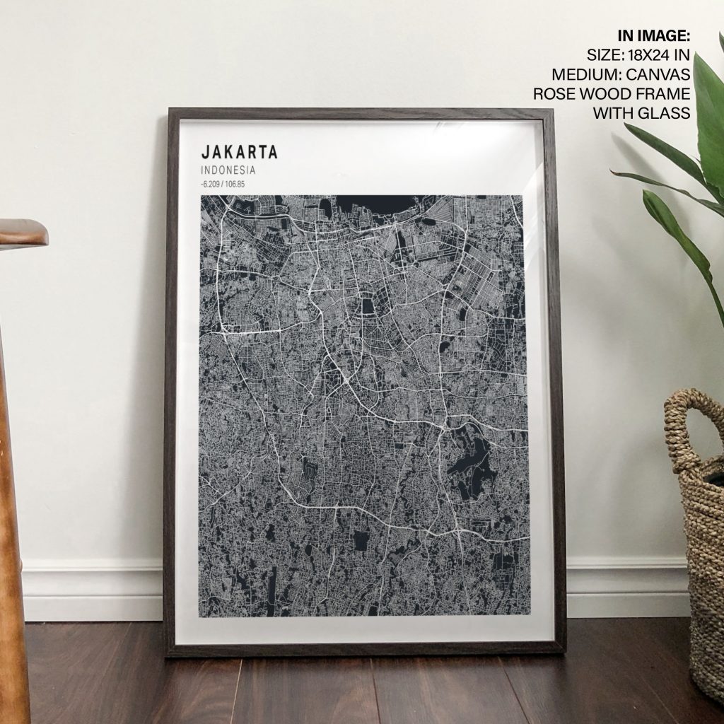 Minimalist Black and White Jakarta Map – Home Decor